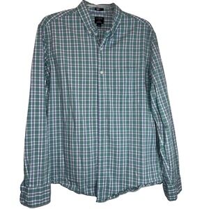 J. Crew Flex Washed Slim Fit Shirt Mens Green Large Plaid Button Down Preppy‎